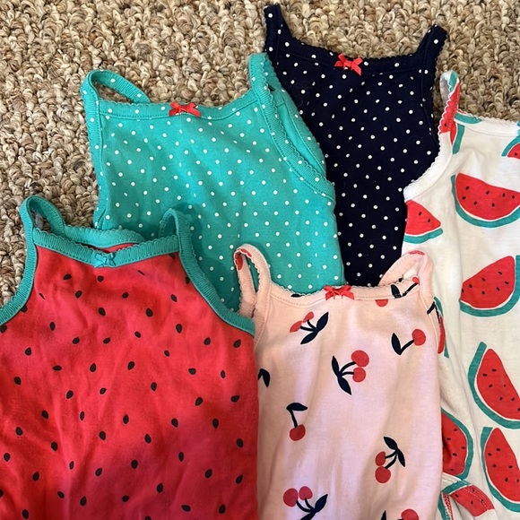 CARTERS 6M SET OF 5 SNAP CLOSURE TANKS - POLKA DOTS, CHERRIES, and WATERMELON - Picture 3 of 6